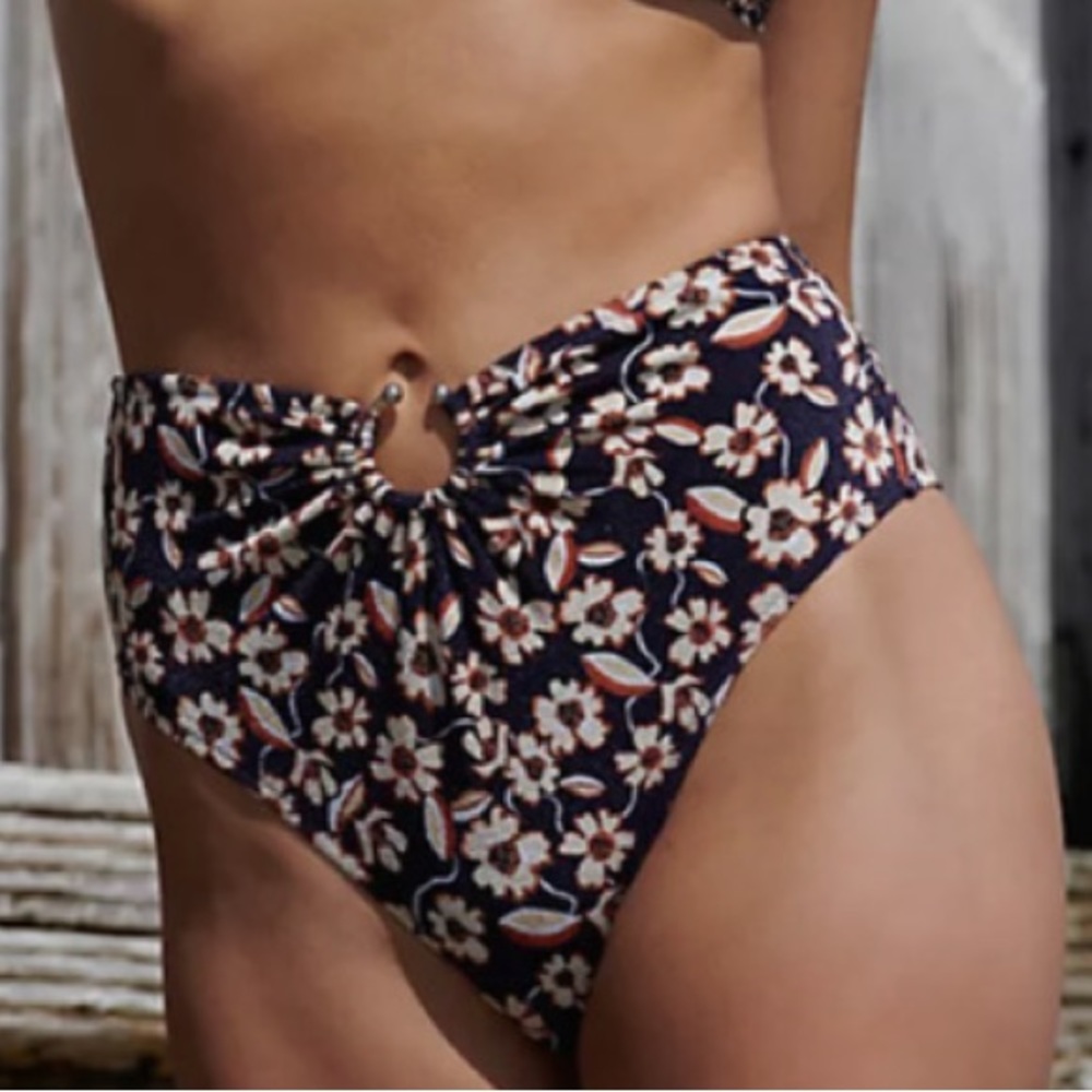 Bec + Bridge x Free People Violetta 8 / Med Blue Brown Floral High-Waist Bottoms